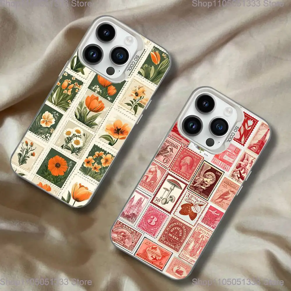 

Stamp Pattern Phone Case For iPhone 16,15,14,13,12,11,Pro,XS,Max,Plus,Mini,SE White Candy Matte Shockproof Cover