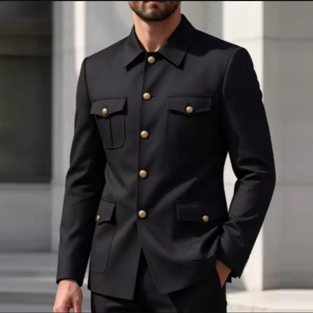 Elegant Men Suit 2 Pieces Set Multi Pocket Safari Style Jacket Pants Slim Fit Customized Daily Wear Business Wedding Tuxedo 2PCS
