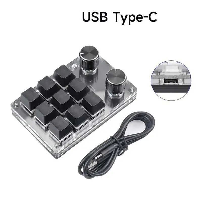 Y1UB Mini teclado Teclado mecánico Macro Pastura perilla 3/4/6/9/12 teclas Personalizar