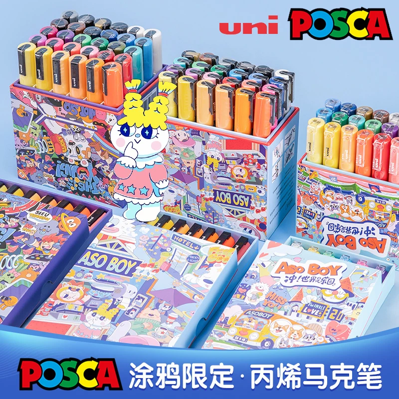 

Набор ручек UNI POSCA с акриловыми красками, маркеры для граффити художественного класса PC-1M/3M/5M, яркие, непрозрачные, ручка на водной основе для мульти-поверхностного искусства