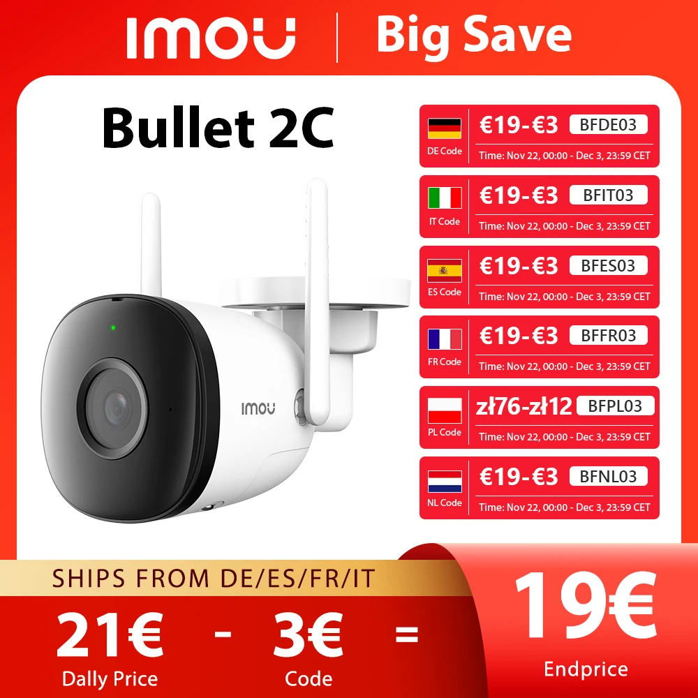 IMOU Bullet 2C 2MP/4MP Outdoor Wifi Camera IP67 Weatherproof AI Human Detection Outdoor Surveillance IP Camera