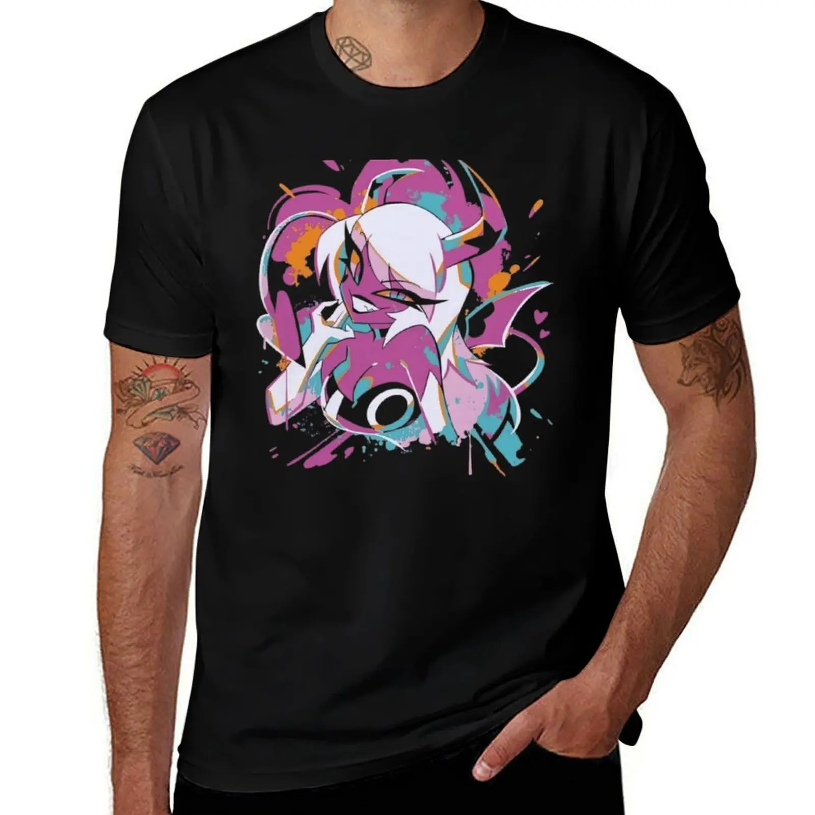 Helluva Boss Verosika Splatter Street Art T-Shirt Daily Casual Short Sleeve Tee Shirt T-Shirt