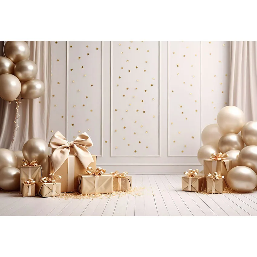 Avezano Gold Christmas Backdrop Fairy Lights Interior Xmas Balls Family Children Portrait Photography Background Photo Studio