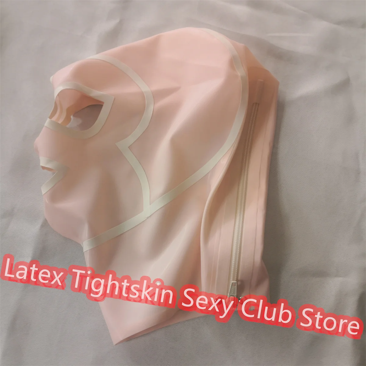

Sexy Latex Hood Baby Pink with White Trim Back Zip Halloween Cosplay Costumes