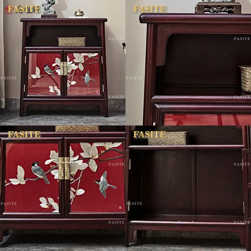 For New Chinese Style Solid Wood Dining Side Cabinet  Sandalwood Storage Cupboard with Embroidery Living Room Tea