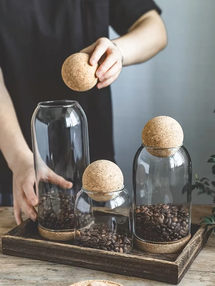 Cork Stopper Glass Sealed Jar Coffee Beans Dried Fruit Storage Box Kitchen Food Multigrain Storage Jar Creative Cork Tea Jar