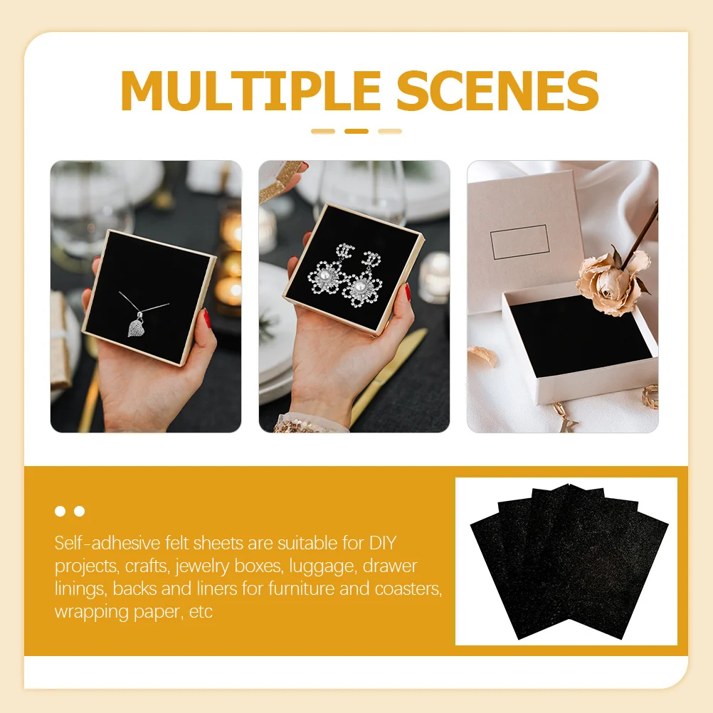 

4Pcs Self Adhesive Black Felt Sheets Jewelry Box Liners Sticky Backing Paper Gift Box Storage Protector Anti Tarnish