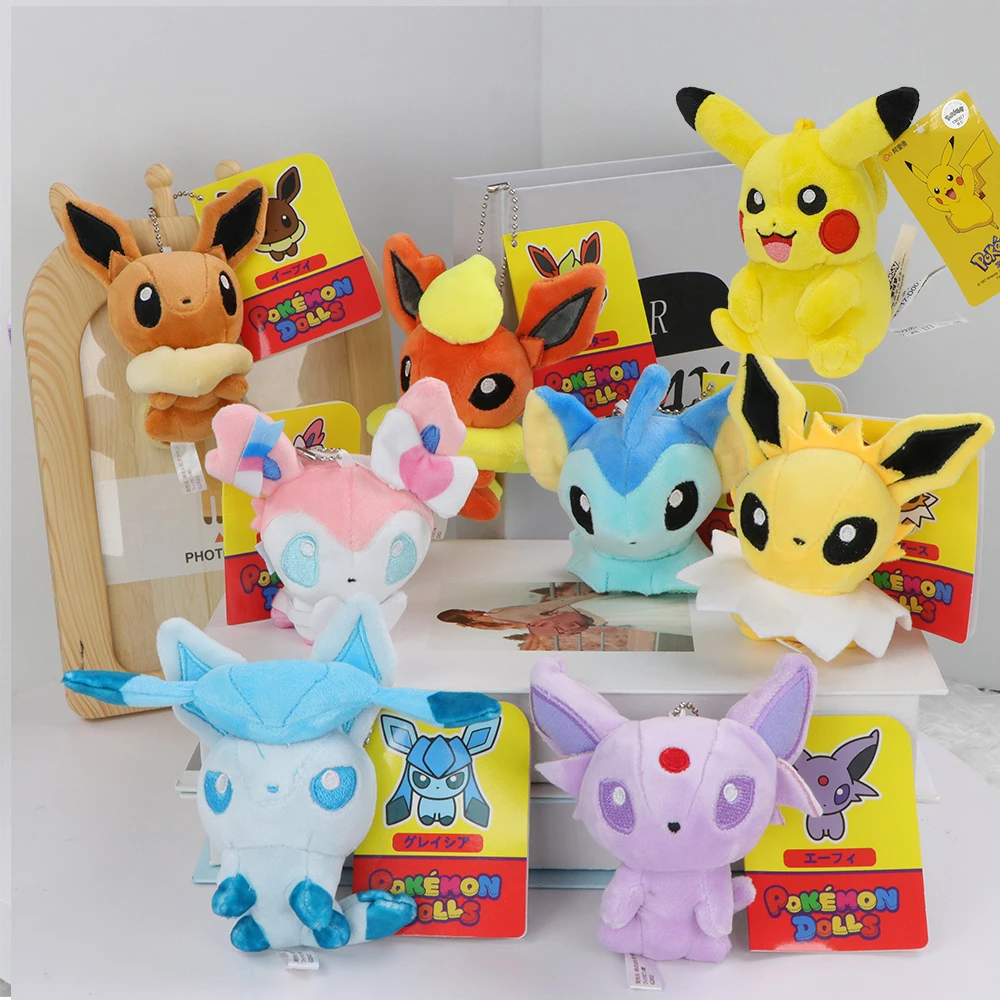 Pokemon Eevee Famiglia Portachiavi Ciondolo Peluche Glaceon Vaporeo Sylveon Espeon Flareon Cute Anime Farcito Bambola Regalo Di Compleanno