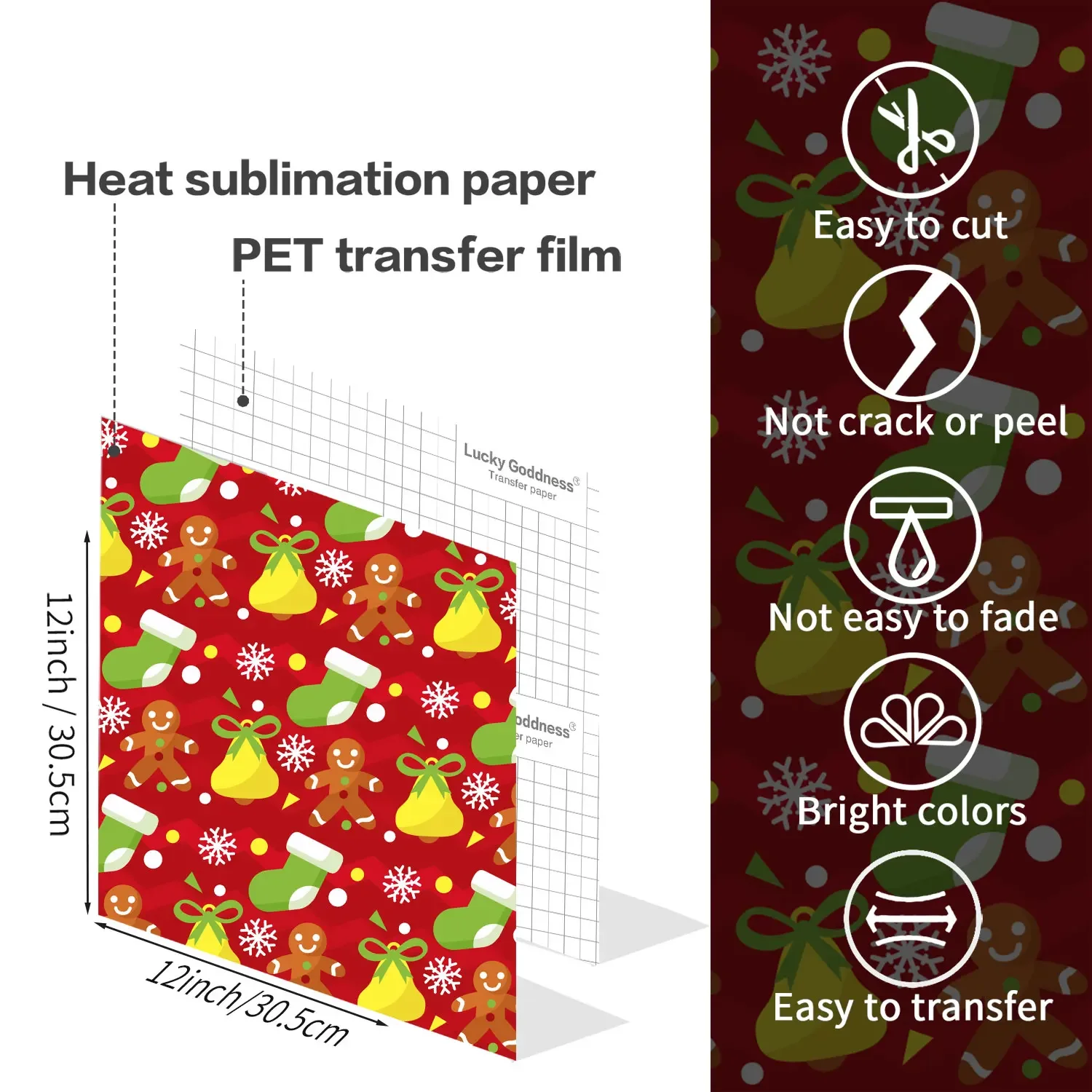 XFX Christmas Transfer Paper Ink Sheet 12x12 in Red and Green Buffalo Plaid Santa Snowman Sublimation Paper for T-Shirt DIY