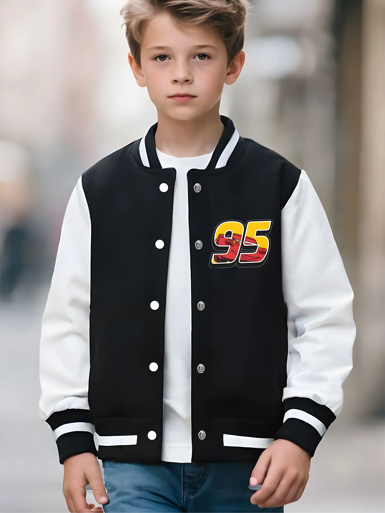سترة بيسبول MINISO Disney Racing McQueen Boys - صورة Cool Racing McQueen، ناعمة ودافئة، مثالية للعب في الهواء الطلق