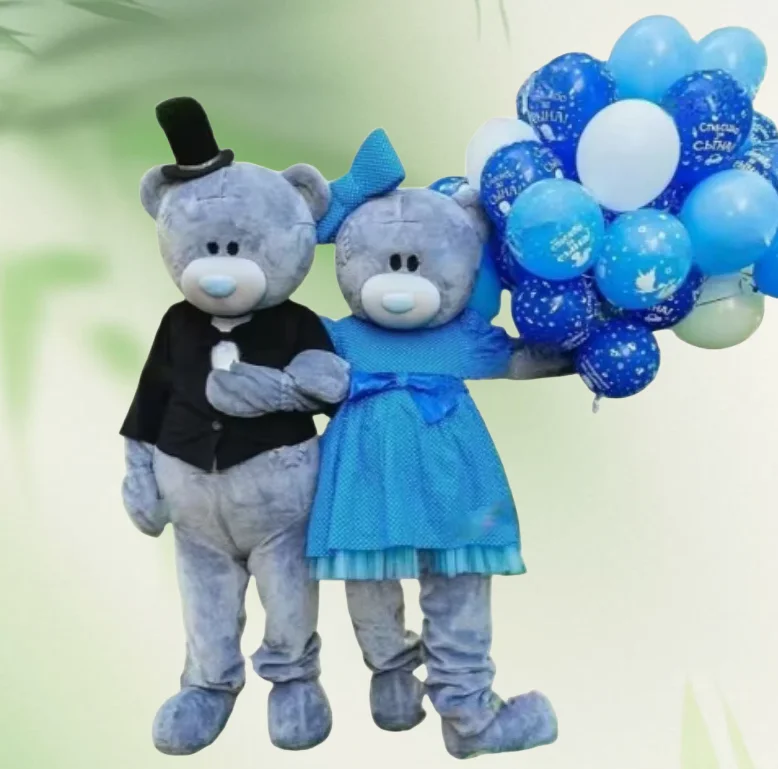 

Adult Magic Black Coat Blue Dress Bear Mascot Costume Cartoon Doll Outfit for Halloween Christmas Fancy Parties