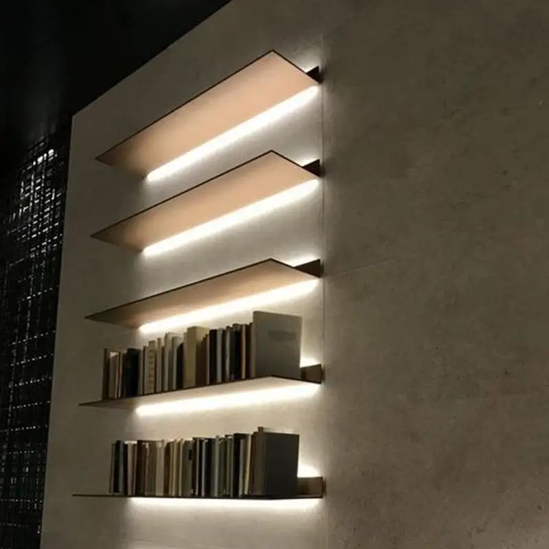 Metal display rack open laminate background wall rack one word with lamp baffle storage rack luminous shelf