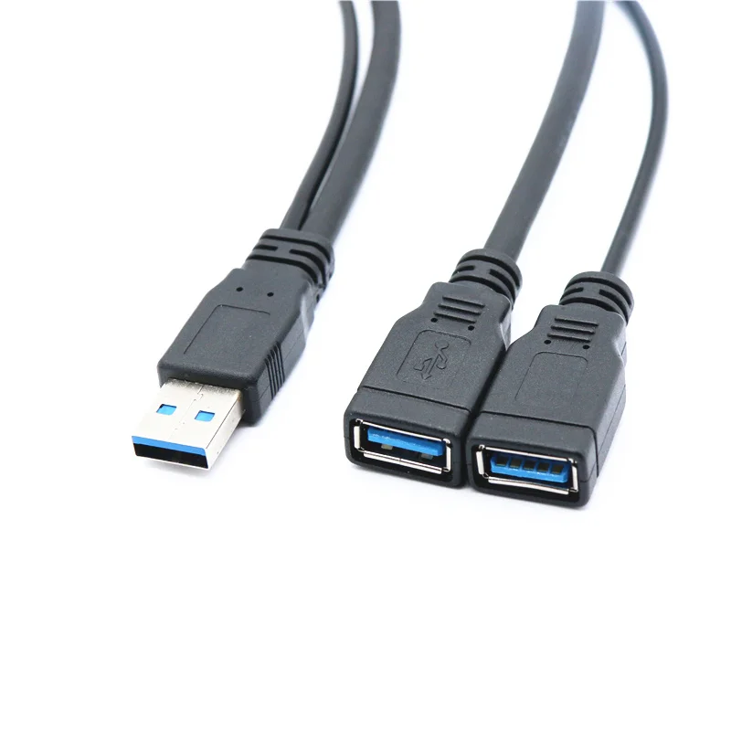 Kabel Data adaptor daya, kabel ekstensi kabel daya pengisi daya USB 3.0 A 1 Male ke 2 Dual USB Female 30cm