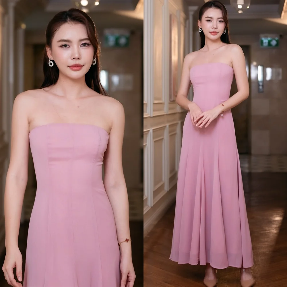 Robes de soirée en mousseline de soie rose personnalisées, élégantes, sans bretelles, sans manches, robes de célébrité, robes d'occasion spéciale de tempérament