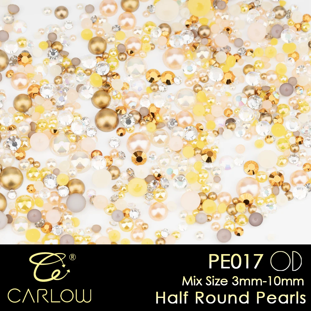 CARLOW High Quality Mix Size 3-10mm Half Round Beads for Mugs Decoration Glue on Stones for DIY PE017