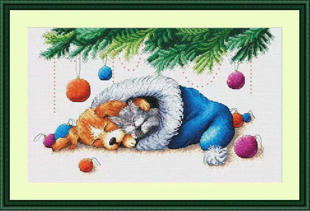 5ème kit de point de croix, ensemble de broderie Aida, tranquillité sous le sapin de Noël 44-31