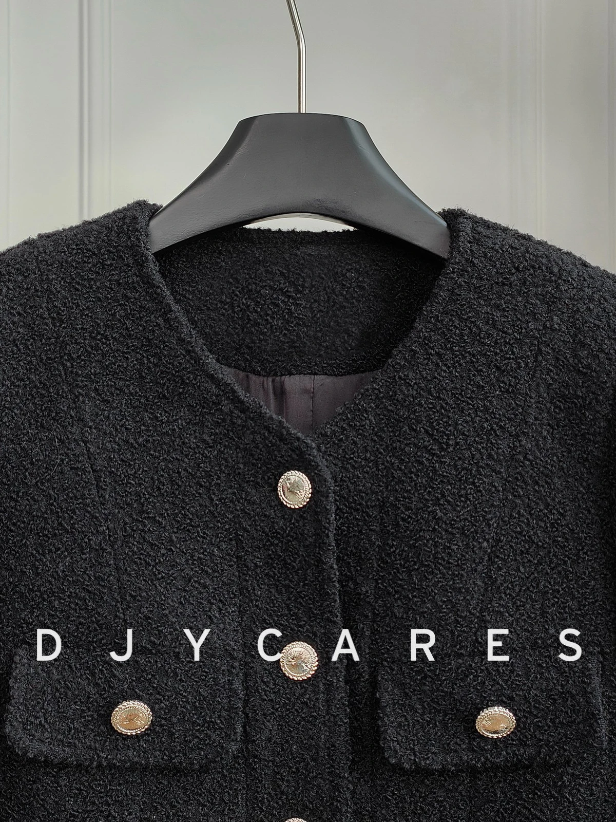New Coarse tweed high cut three-dimensional cut black classic versatile jacket big size