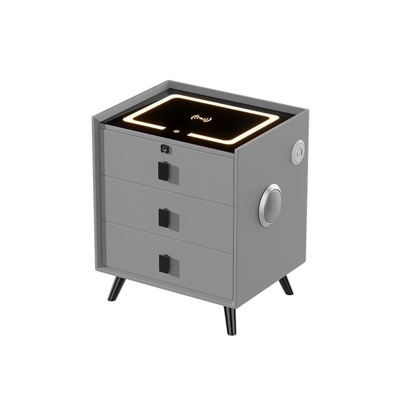 

Nightstand Touch Sensing Led Light Usb Smart Wireless Charger Speaker Design Fingerprint Lock Bedside Table