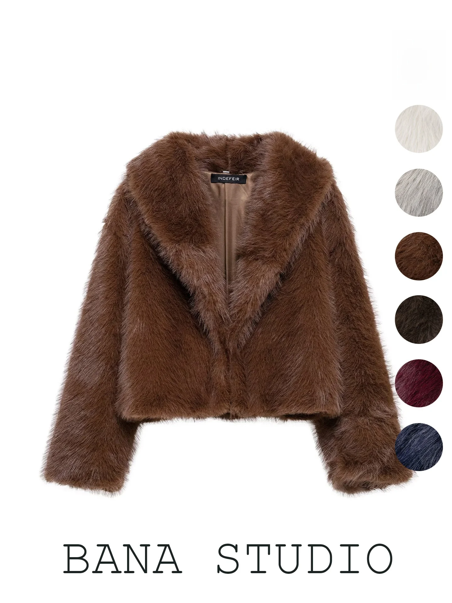 BANA Brown Collar Artificial Fur Jacket Women's Short Coat Warmth Commute Style Long Sleeve Standard Fit Winter Outerwear