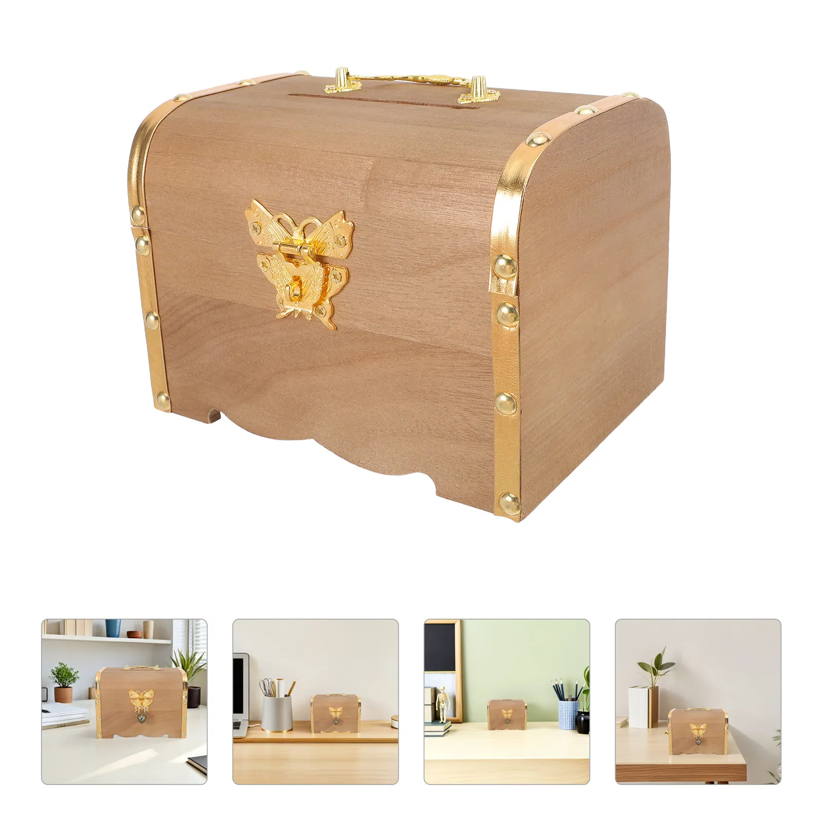 

Retro Lockable Treasure Chest Box for Kids Money Storage Small Metal Locking Box Vintage Style Coin Bank Jewelry Trinket Safe