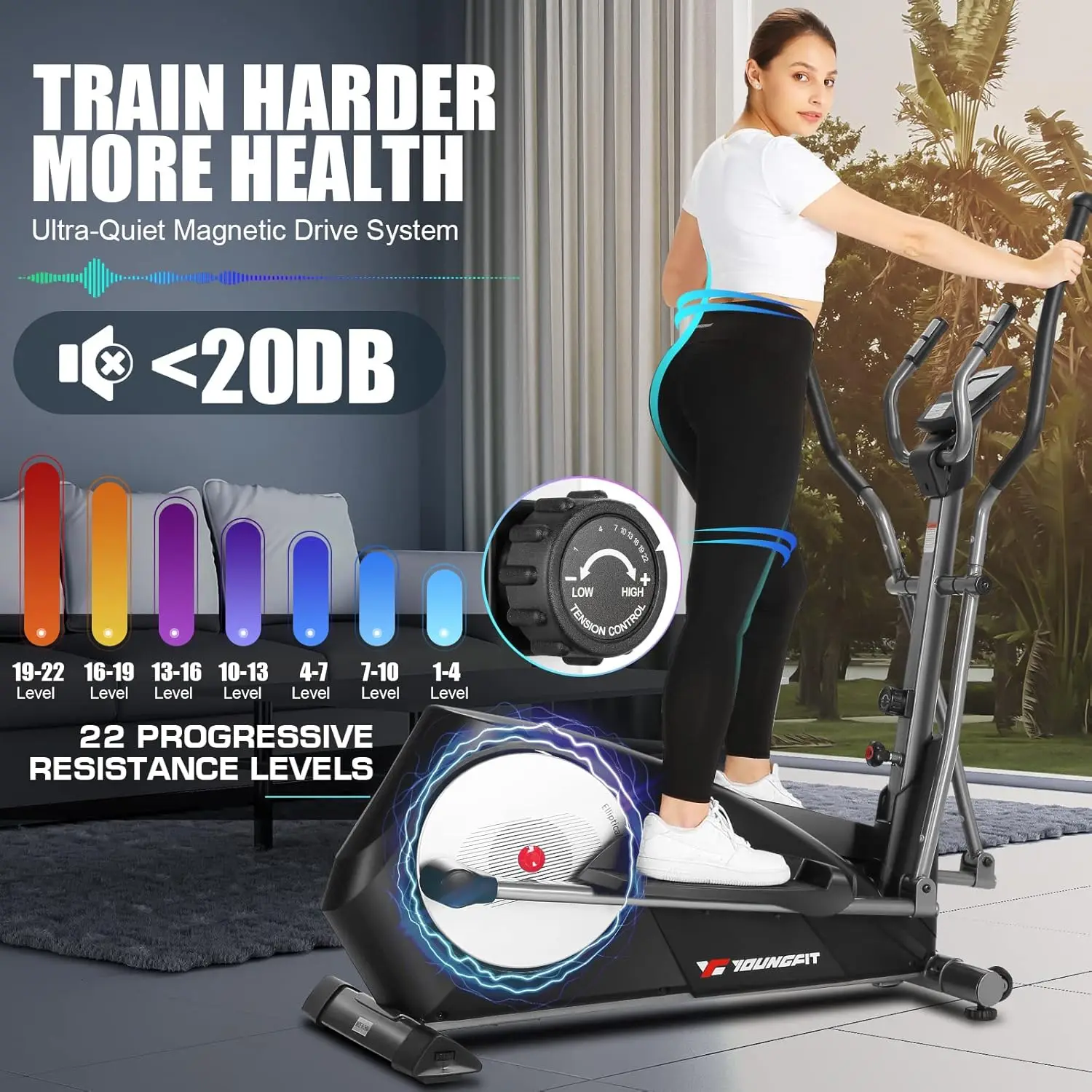 Machine, Elliptical Machine for Home, 22 Resistance Levels with Large LCD Monitor Eliptical Exercise Machine