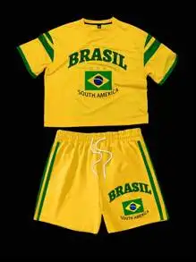 

Summer new 3D printed Brazilian short-sleeved football jersey set for men and women, quick-drying T-shirt. men clothes