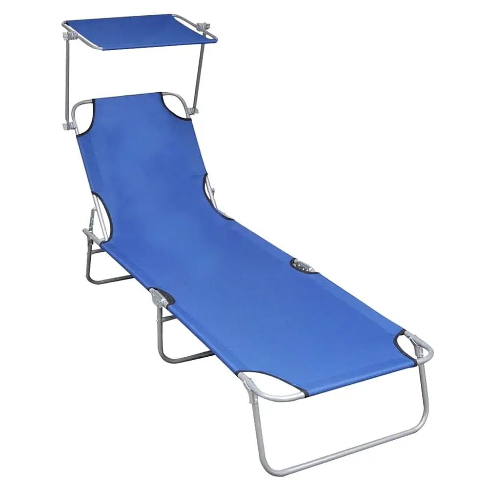 

Aluminum Sun Lounger - Foldable Outdoor Relaxing Chair With Adjustable Canopy And Backrest - Beach, Patio, Poolside Usage -