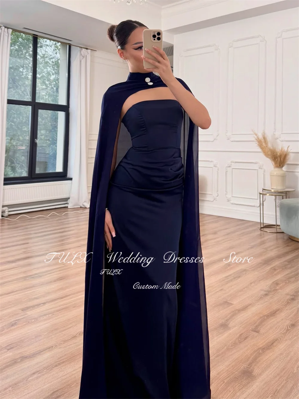 TULX Elegante Zwart Roze Avondjurken Strapless Hoge Hals Mantel Feestjurk Zeemeermin Lange Formele Gelegenheidsjurken Op maat