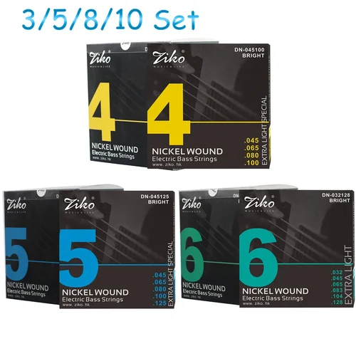 Juego de 5/10 cuerdas para bajo eléctrico ZIKO, 4/5/6 cuerdas para bajo, aleación Hexagonal de acero al carbono, cuerdas profesionales para principiantes, accesorio para bajo