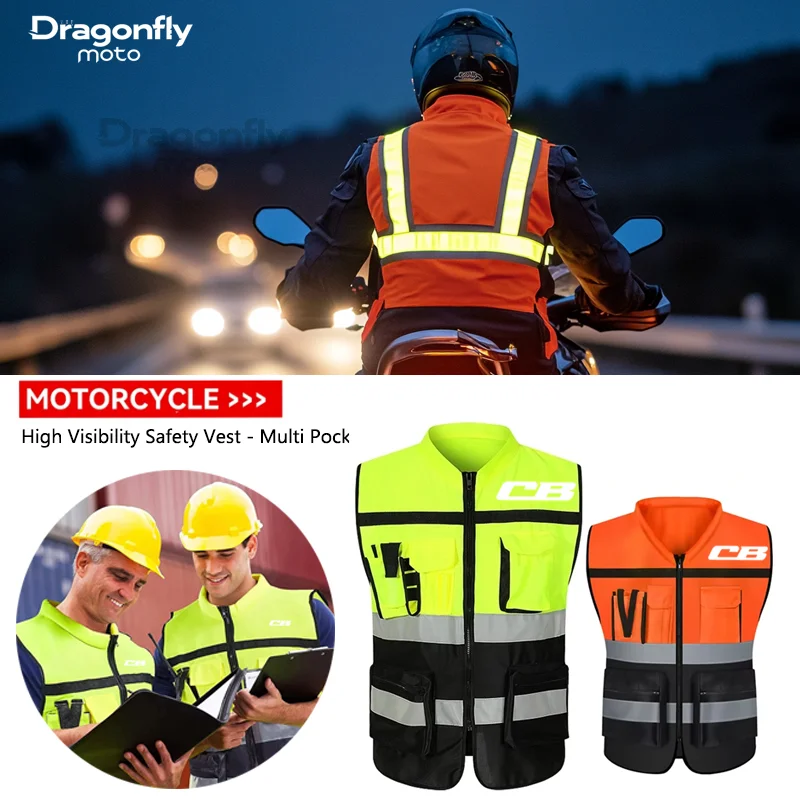 CB Logo Motorcycle Multi Pocket Safety Vest Night Visibility Gear For Honda CB 599 600F CB 400 500 CB919 CB 125 R CB 190R 250R C