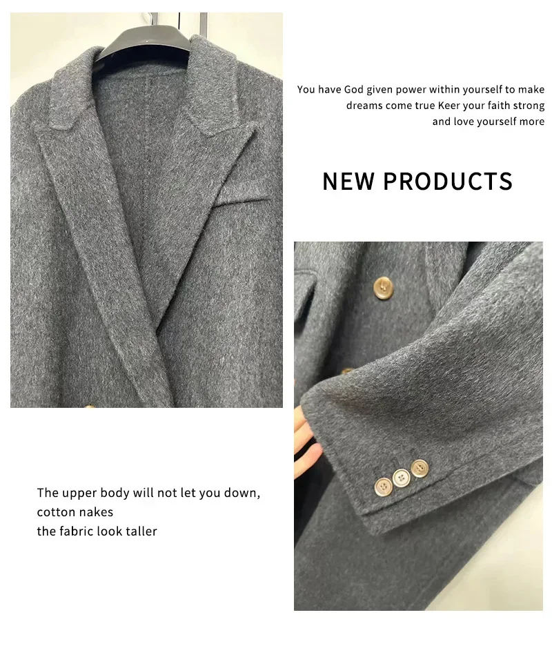 Front shoulder double-sided woolen coat Korean extended temperament commuting versatile double-breasted shoulder pads retro