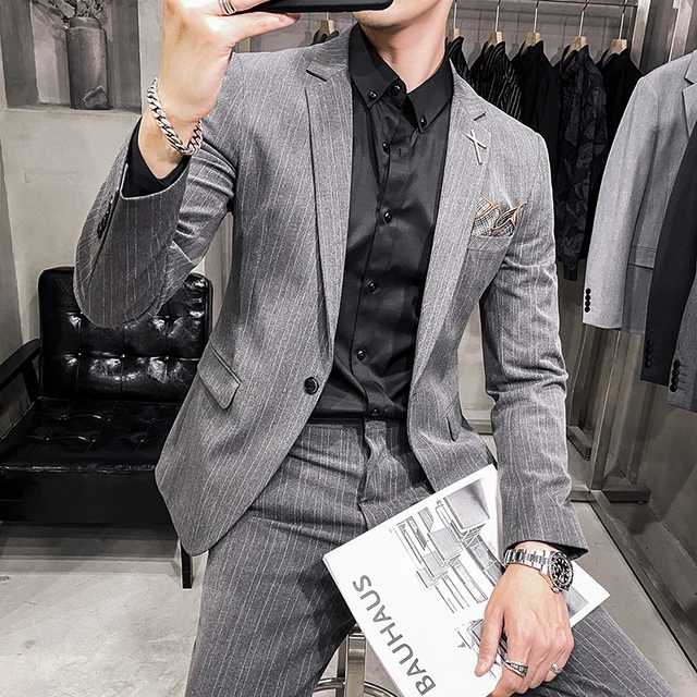 jacket pant British Style Men Striped Business Suits male Slim Fit High Quality Groom s Wedding Dress Man Casual Tuxedo Blazer Blazers AliExpress