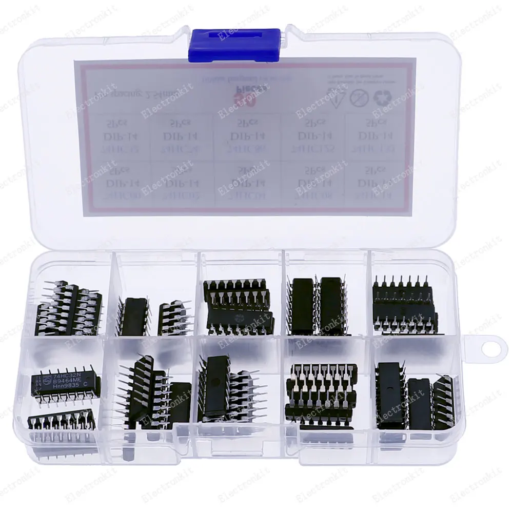 

50Pcs 10value x 5pcs DIP IC Chip kit Box 74HC00 74HC02 74HC04 74HC08 74HC14 74HC32 74HC74 74HC86 74HC125 74HC132