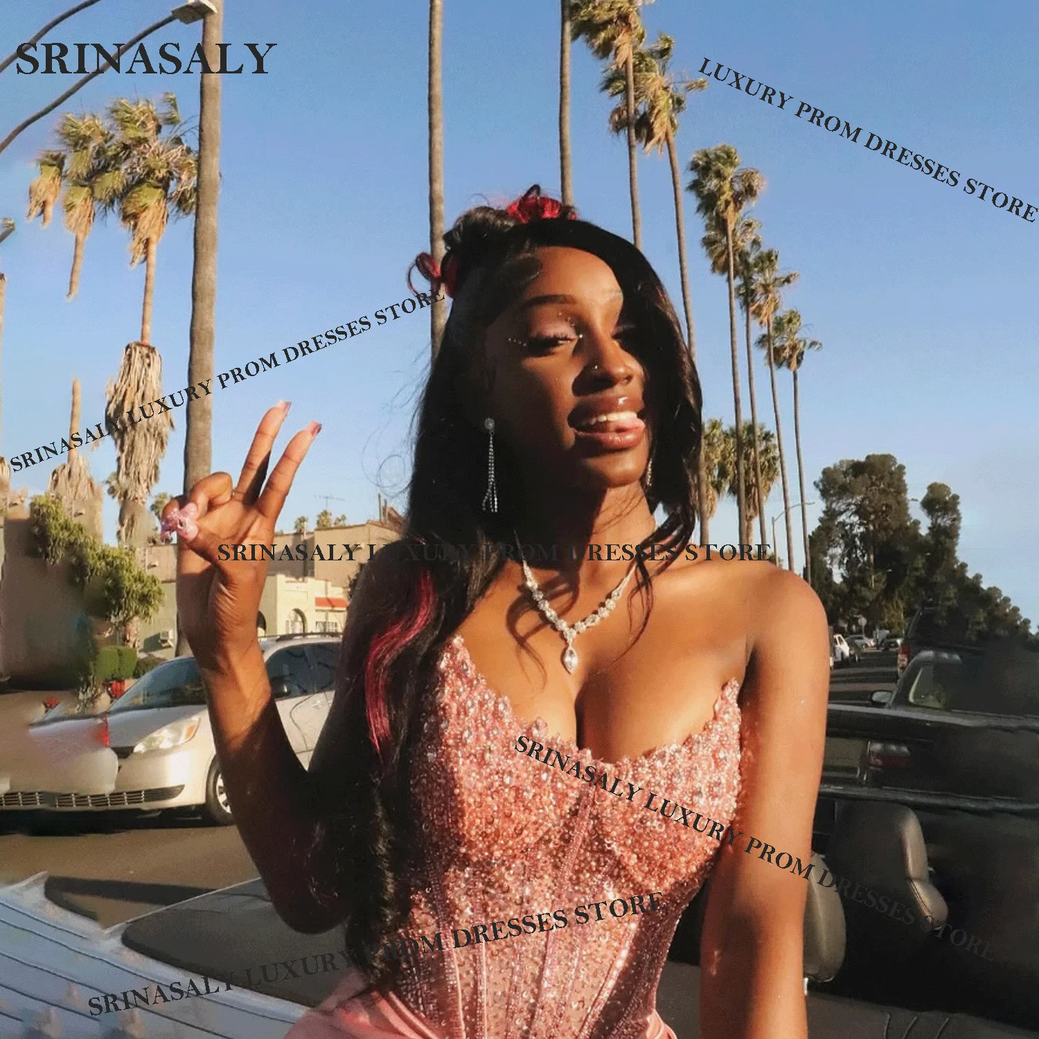 Elegante kanten lange zeemeermin galajurken voor kralen, kristal diamanten kralen, op maat gemaakte luxe 2025, avondjurk met open rug