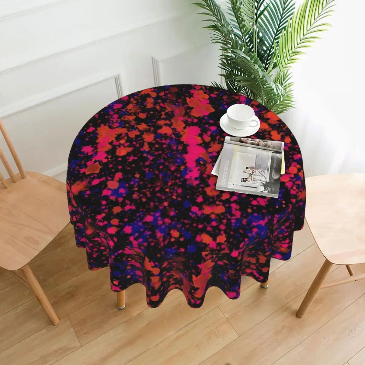 Neon Paint Tablecloth Purple and Pink Splatters Outdoor Round Table Cover Kawaii Graphic Table Cloth For Wedding Birthday Party