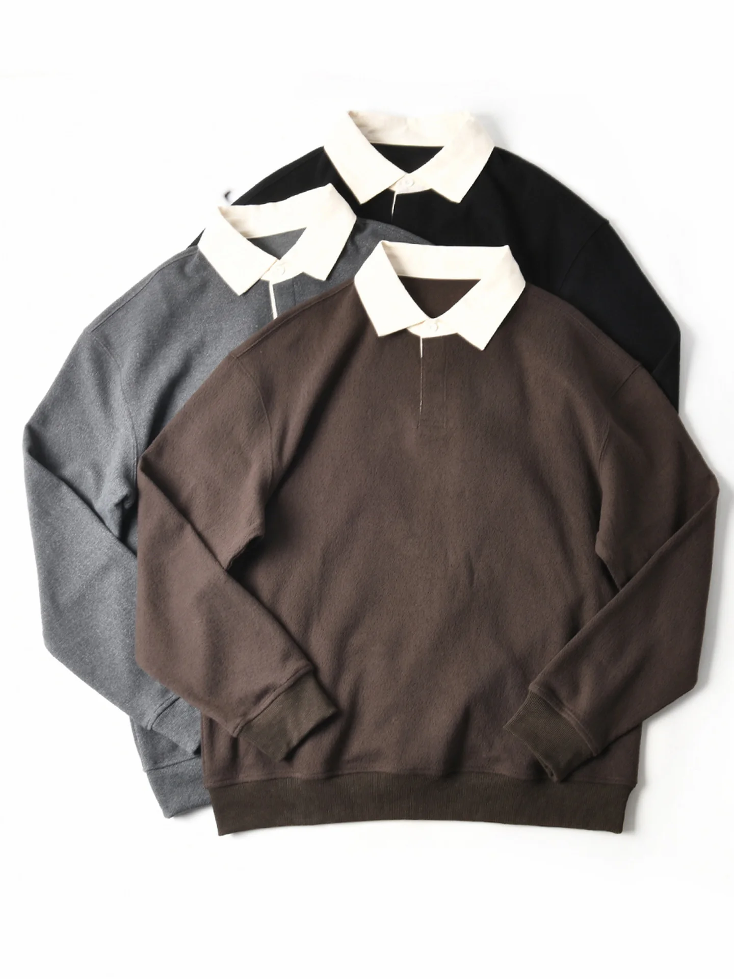 New American Knitted Thickened Color Block Collar Long Sleeve  Shirt Men's Autumn Winter Loose Casual Base T-Shirt Sweats...