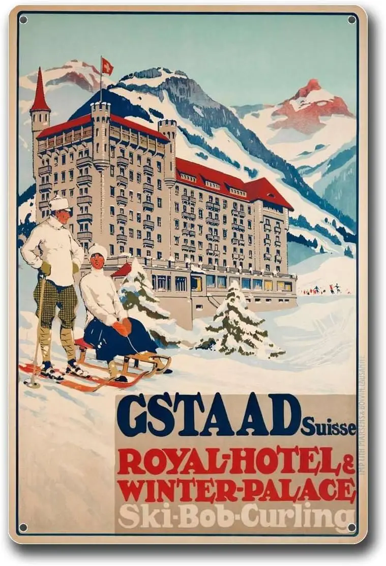 Metal Tin Signs Affiche Vintage Gstaad Switzerland Gstaad Switzerland VintageBar and Restaurant Decoration 8x12inch Tin Sign