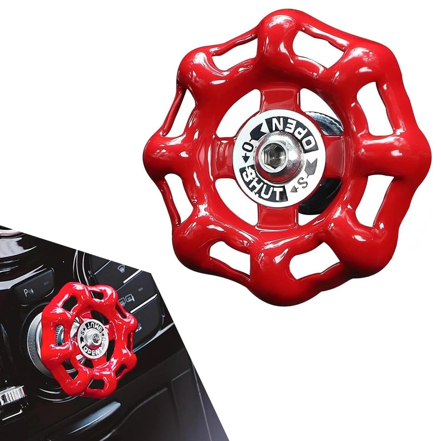 Car Rotary Knob Decor, Metal Retro Valve Handwheel One Click Start Decor Trim, Self-Adhesive Engine Start Stop Knob Protector