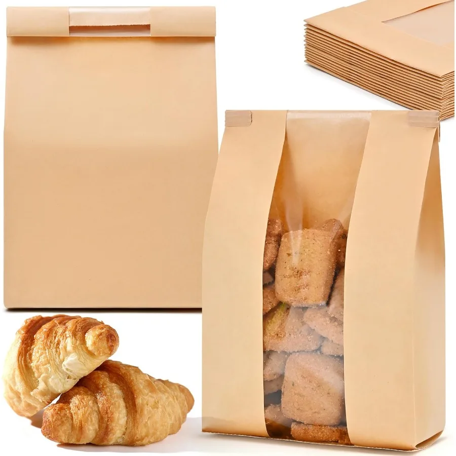 30 كيسًا كبيرًا للخبز قابل لإعادة الاستخدام مع نافذة وأكياس ورقية لربط التعادل من القصدير لتخزين عبوات المواد الغذائية والخبز المخمر محلي الصنع #1