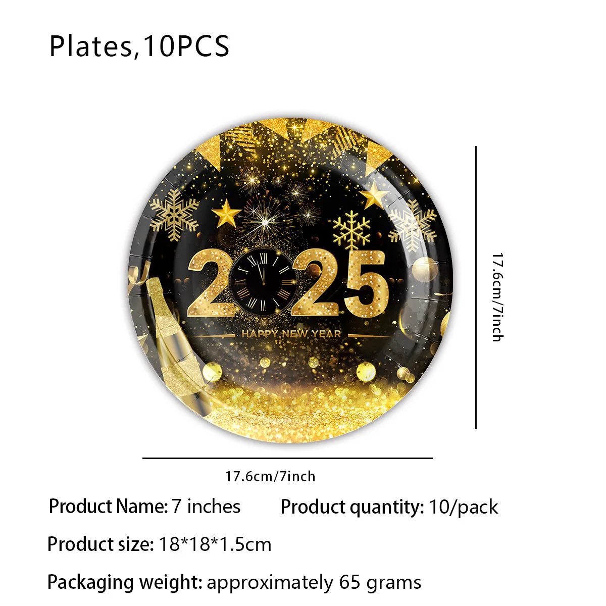 Black and Gold Disposable Tableware, Dinner Plate, Cup Tablecloth, Christmas Decorations for Home, Happy New Year Party, 2024