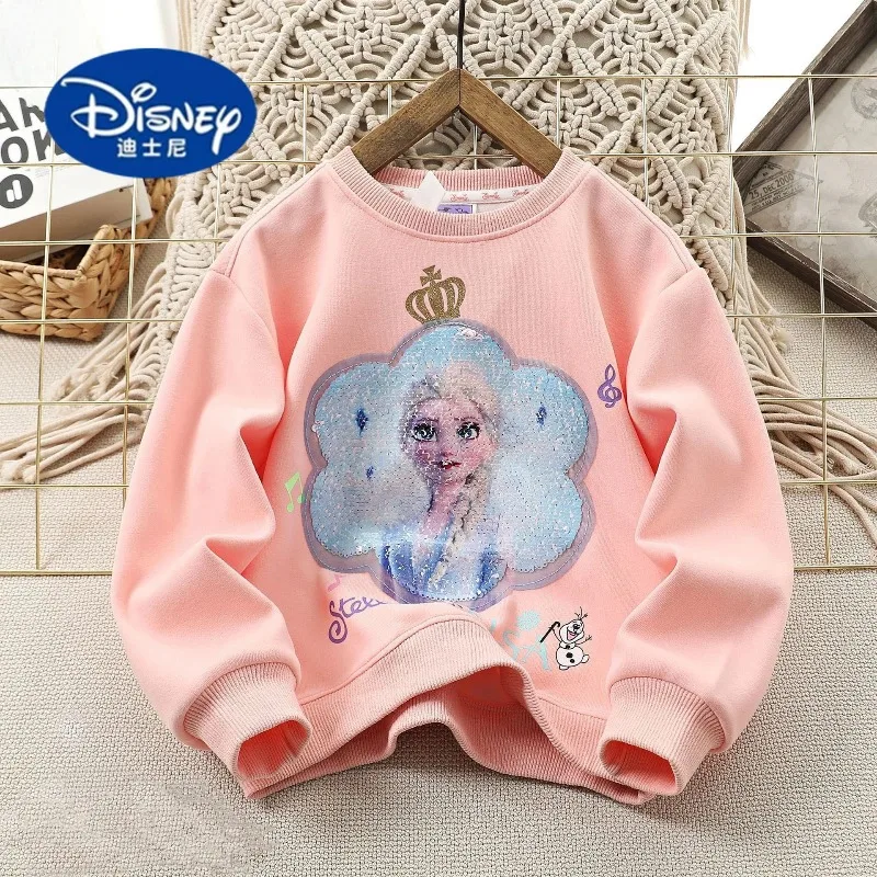 ديزني بنات الخريف الشتاء هوديي جولة الرقبة بريق عكسها تغيير اللون، لطيف كبير الأطفال أعلى الأزياء