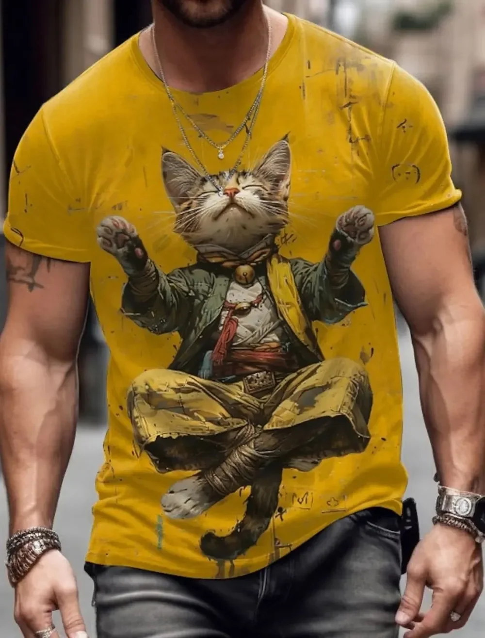 Summer Men's Animal Fun Polyester Fabric Short Sleeved T-shirt 3D Printed Round Neck Shirt Exaggerated Designer Party T-shirt