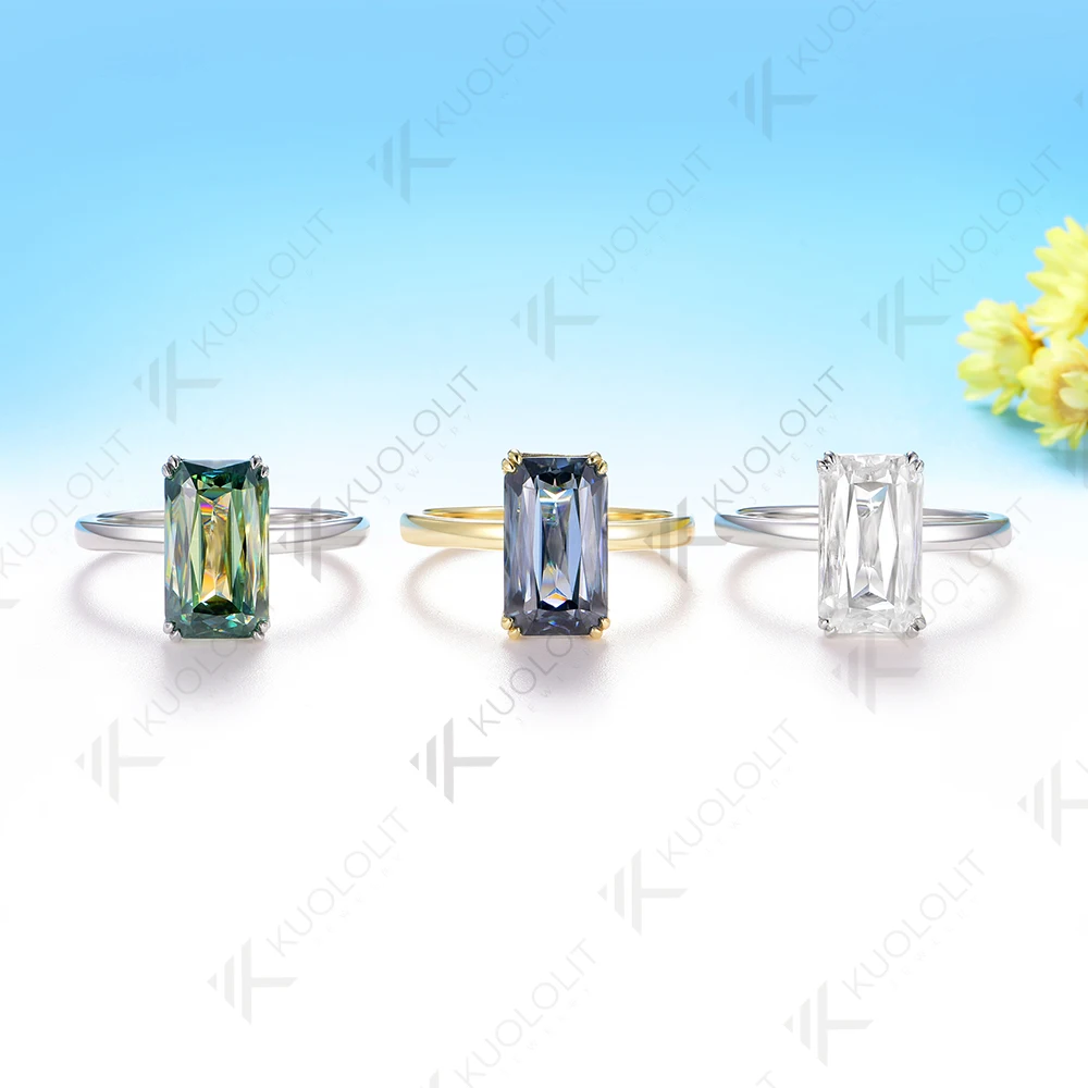 Kuololit 5CT متقاطع الأزرق مويسانيتي الدائري للنساء الصلبة 14K 18K الذهب الأصفر خاتم الخطوبة لهدايا عيد الميلاد الذكرى