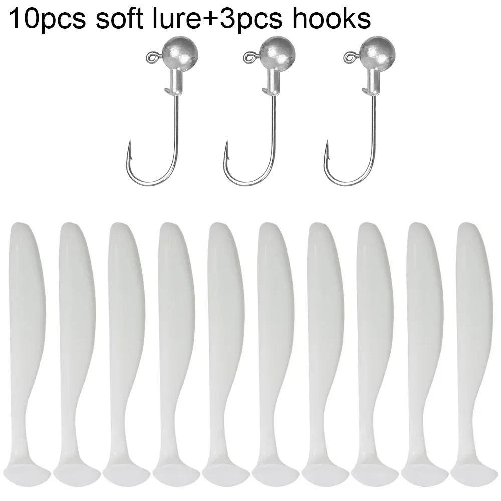 10 STKS Zachte Lokken 5.5 cm 7 cm 10 cm T Staart Worm 3 STKS Jigging Hoofd Haak 3g 5g 10g Metalen Jig Karpervissen Pesca Swimbait Gear Kit Aas