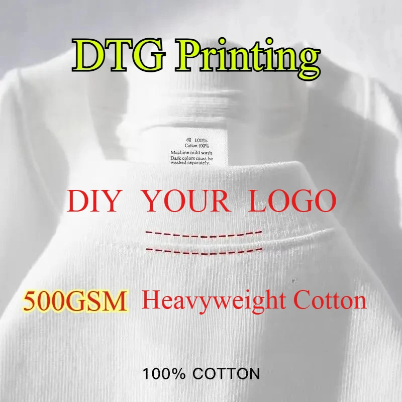 Custom T-Shirt DTG Printing Your Original Design Top Quality 500GSM Heavyweight Cotton Winter Tee DIY Logo Personalized T-shirts