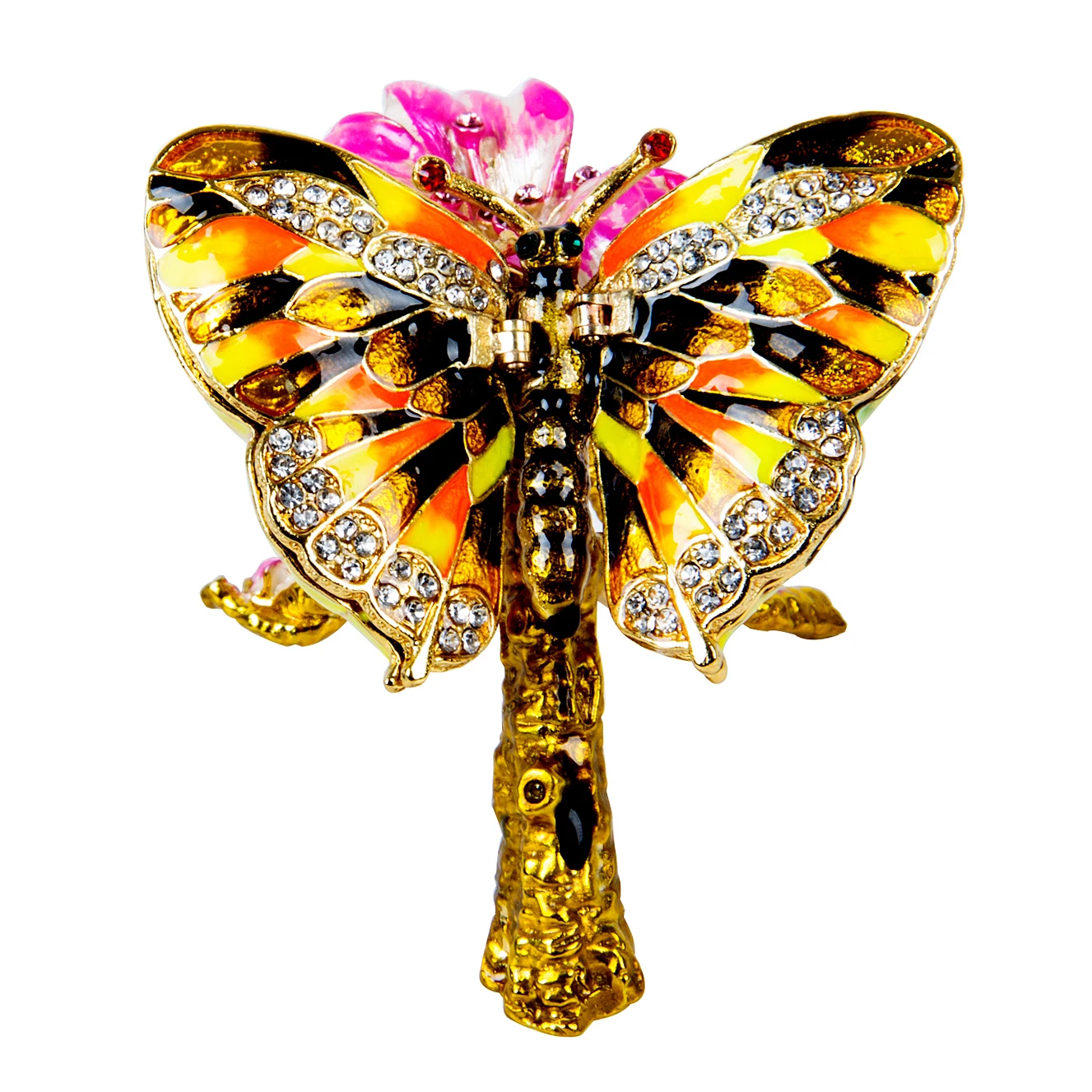 QIFU Gift Butterfly and Pink Flowers Craft Trinket Box for Home Decor