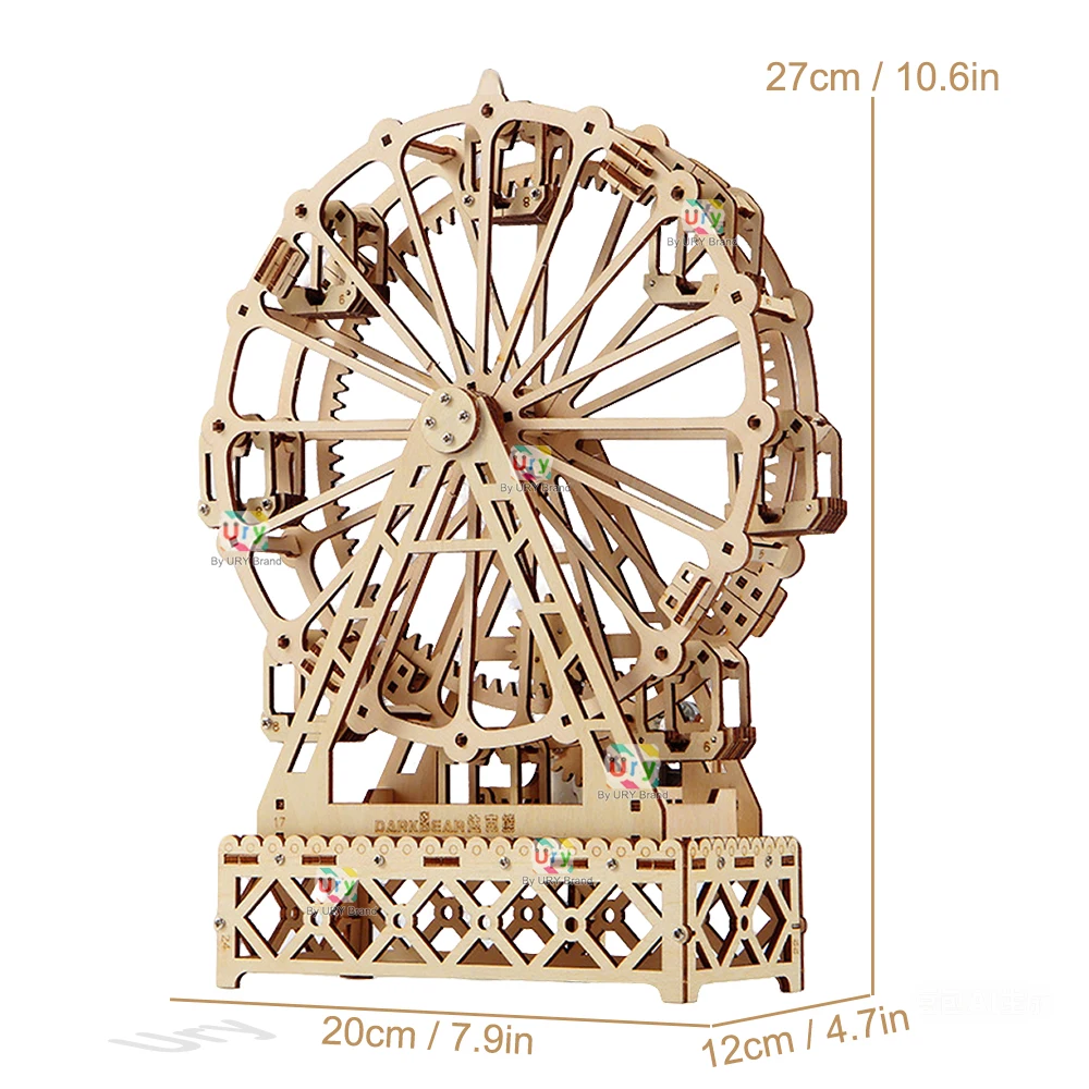 Rotatable DIY 3D Wooden Puzzles Dreamy Princess Mini Ferris Wheel Music Octave Box Model Mechanical Kit Decor Toy Gifts