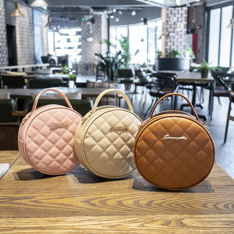 2024 Retro Messenger Bag Solid Color Ladies Handbags Fashionable Round Ladies Backpack