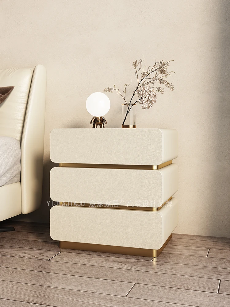 طاولة بجانب السرير فاخرة وخفيفة الوزن وغرفة النوم المنزلية وطاولة بجانب السرير وحديثة وبسيطة من الخشب الصلب للتخزين الفرنسي الصغير #2