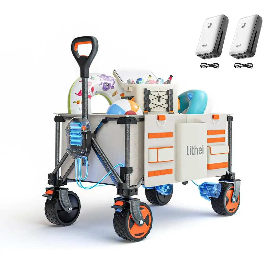 

Вездеходный грузовик с двумя батареями емкостью 150 л и несущей способностью 300 фунтов, идеально подходит для кемпинга, пляжа, сада и магазинов